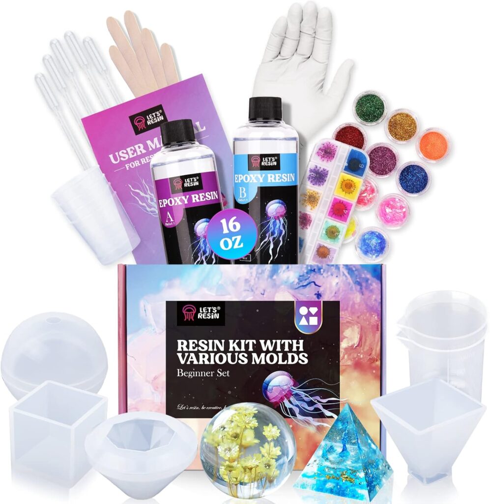 LETS RESIN 16OZ Resin Molds Silicone Kit Complete Set Bundle with Sphere, Pyramid Molds, Resin Epoxy Starter Kit for Beginner Resin Casting