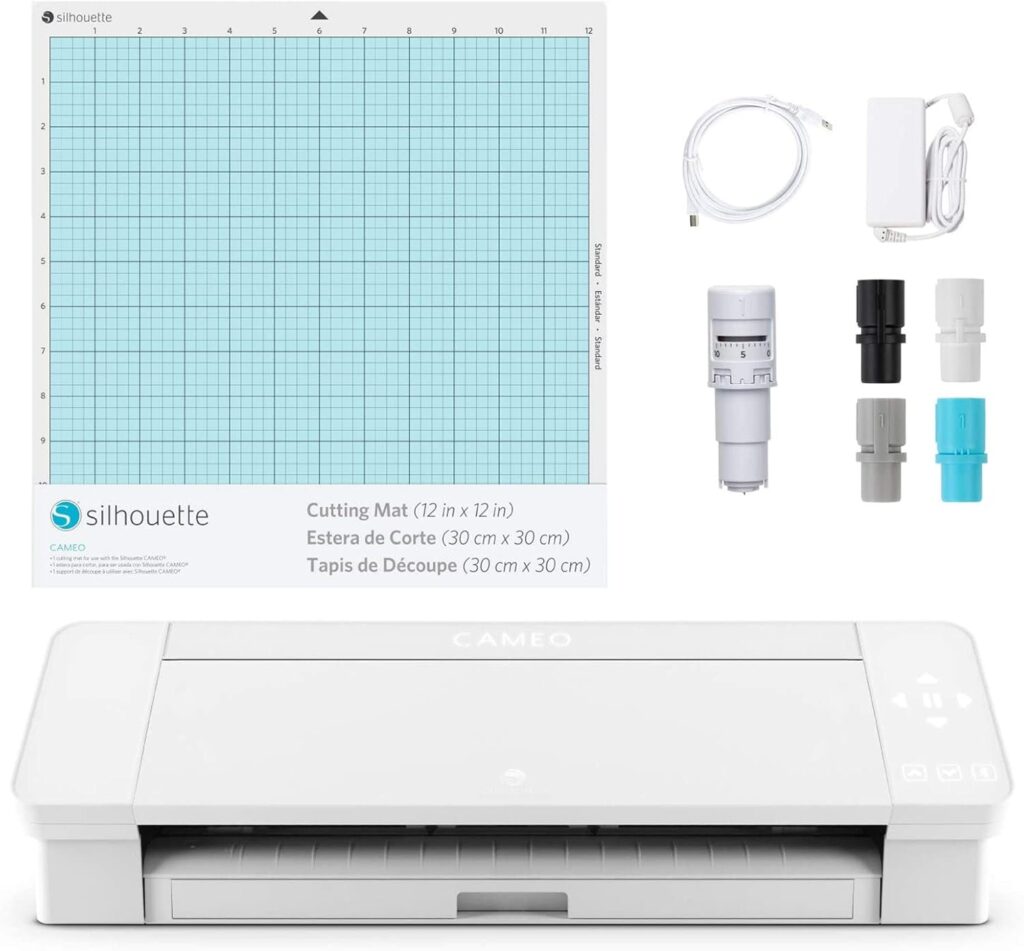 Silhouette Cameo 4 with Bluetooth, 12 Cutting Mat, Autoblade 2, 100 Designs and Silhouette Studio Software - White Edition