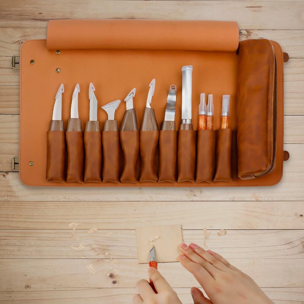 Tekchic Wood Carving Kit Deluxe-Whittling Knife, Wood Carving Knife Set, Wood Whittling Kit for Beginners, Carving Knife Woodworking Wood Carving Tools Set with Large Leather Case