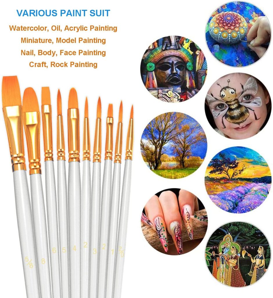 BOSOBO Paint Brushes Set, 2 Pack 20 Pcs Round-Pointed Tip Paintbrushes Nylon Hair Artist Acrylic Paint Brushes for Acrylic Oil Watercolor, Face Nail Art, Miniature Detailing Rock Painting, Blue