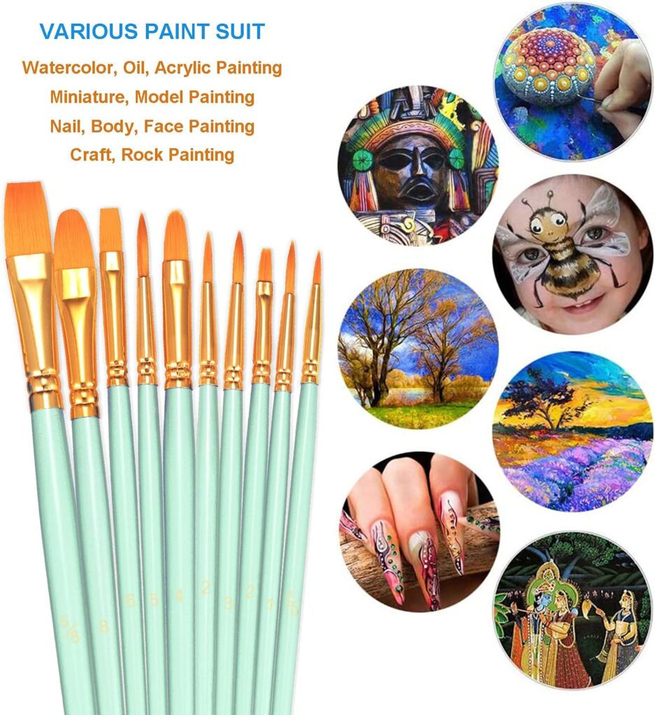 BOSOBO Paint Brushes Set, 2 Pack 20 Pcs Round-Pointed Tip Paintbrushes Nylon Hair Artist Acrylic Paint Brushes for Acrylic Oil Watercolor, Face Nail Art, Miniature Detailing Rock Painting, Blue