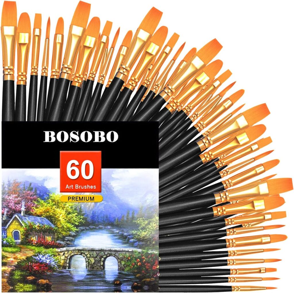 BOSOBO Paint Brushes Set, 2 Pack 20 Pcs Round-Pointed Tip Paintbrushes Nylon Hair Artist Acrylic Paint Brushes for Acrylic Oil Watercolor, Face Nail Art, Miniature Detailing Rock Painting, Blue