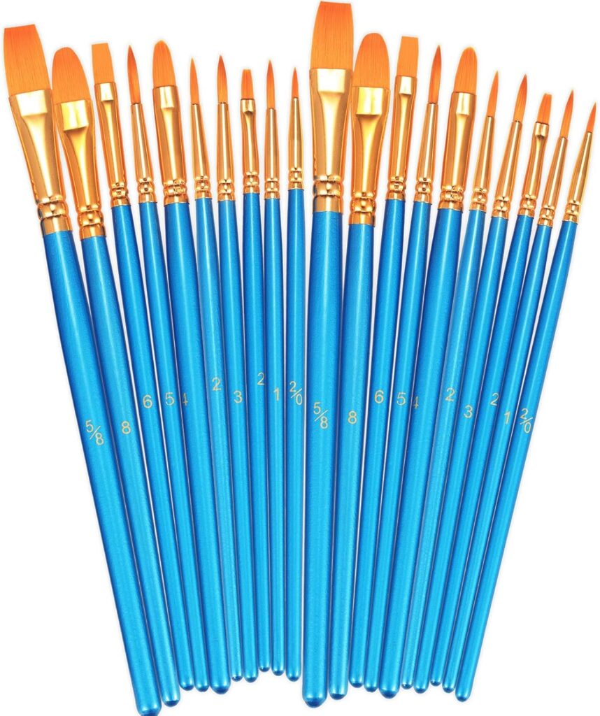 BOSOBO Paint Brushes Set, 2 Pack 20 Pcs Round-Pointed Tip Paintbrushes Nylon Hair Artist Acrylic Paint Brushes for Acrylic Oil Watercolor, Face Nail Art, Miniature Detailing Rock Painting, Blue