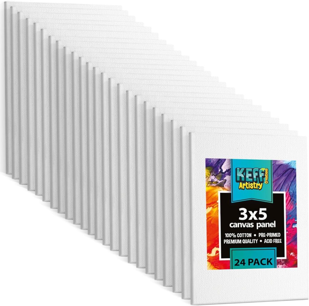 KEFF 24-Pack Bulk Canvas for Painting, 6 of 5x7, 8x10, 9x12, 11x14 Canvas Boards for Painting, Art Supplies for Adults Kids - 100% Cotton Primed Painting Canvas for Acrylic, Oil, Watercolor, Tempera