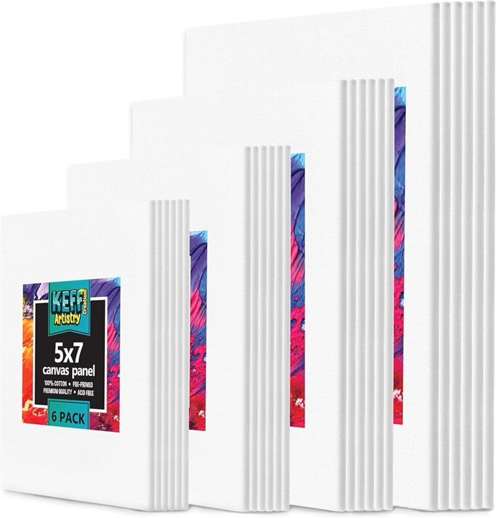 KEFF 24-Pack Bulk Canvas for Painting, 6 of 5x7, 8x10, 9x12, 11x14 Canvas Boards for Painting, Art Supplies for Adults Kids - 100% Cotton Primed Painting Canvas for Acrylic, Oil, Watercolor, Tempera