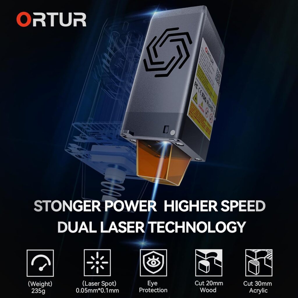 Laser Engraver, ORTUR Laser Master 3, 10000mW Higher Accuracy Laser Cutter, 20000mm/min Engraving Speed and App Control Laser Cutter for Wood and Metal