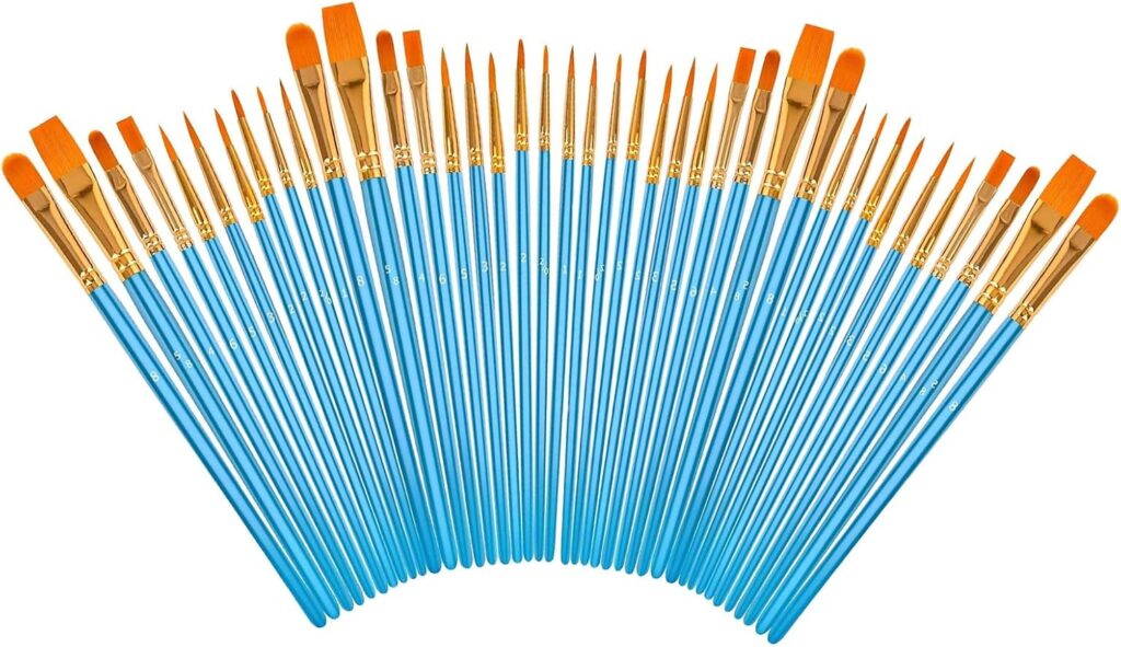 Soucolor Acrylic Paint Brushes Set, 20Pcs Round Pointed Tip Artist Paintbrushes for Acrylic Painting Oil Watercolor Canvas Boards Rock Body Face Nail Art, Halloween Pumpkin Ceramic Crafts Supplies