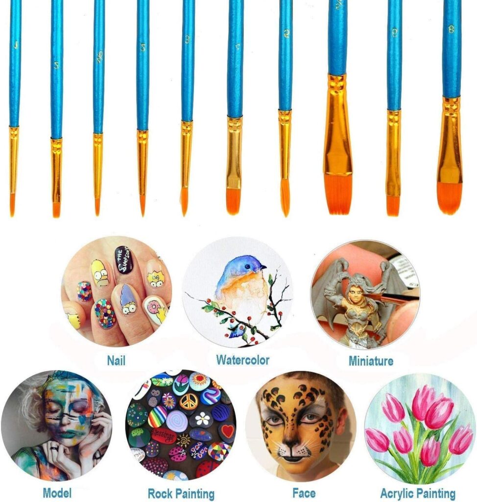 Soucolor Acrylic Paint Brushes Set, 20Pcs Round Pointed Tip Artist Paintbrushes for Acrylic Painting Oil Watercolor Canvas Boards Rock Body Face Nail Art, Halloween Pumpkin Ceramic Crafts Supplies