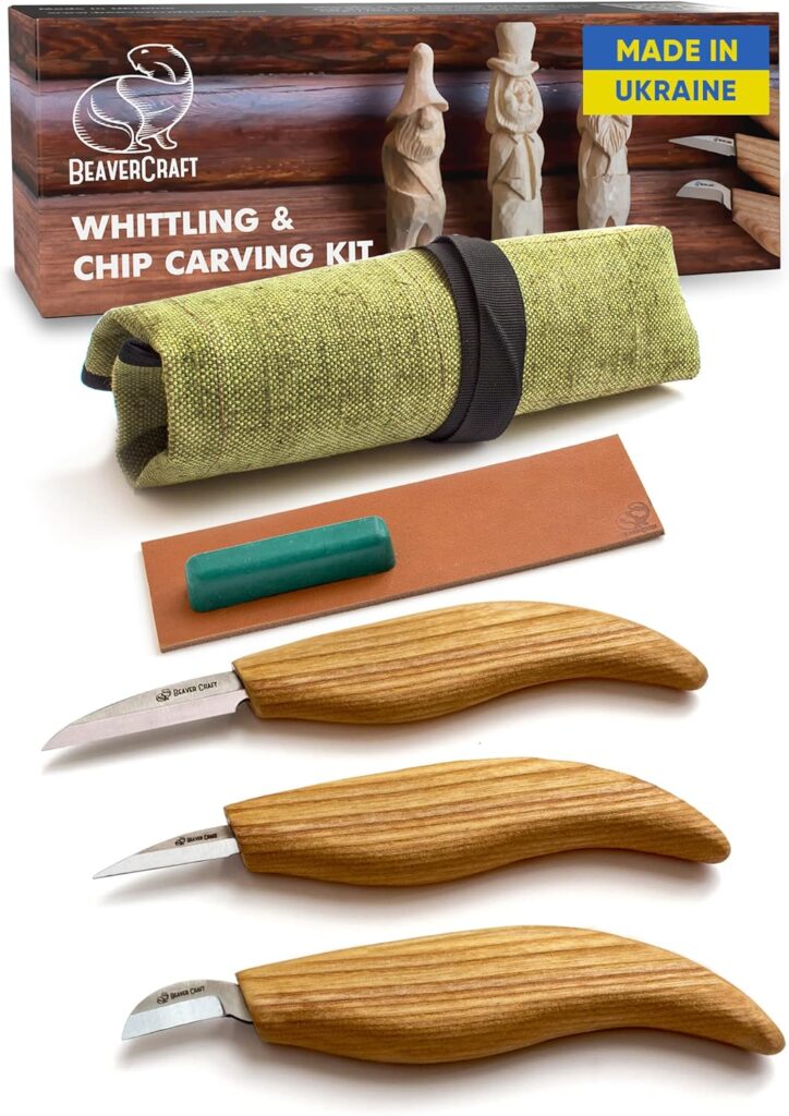 BeaverCraft Wood Carving Kit S15 Wood Whittling Kit for Beginners Kids - Wood Carving Knife Set Whittling Knife Wood Carving Knives Carving Tools